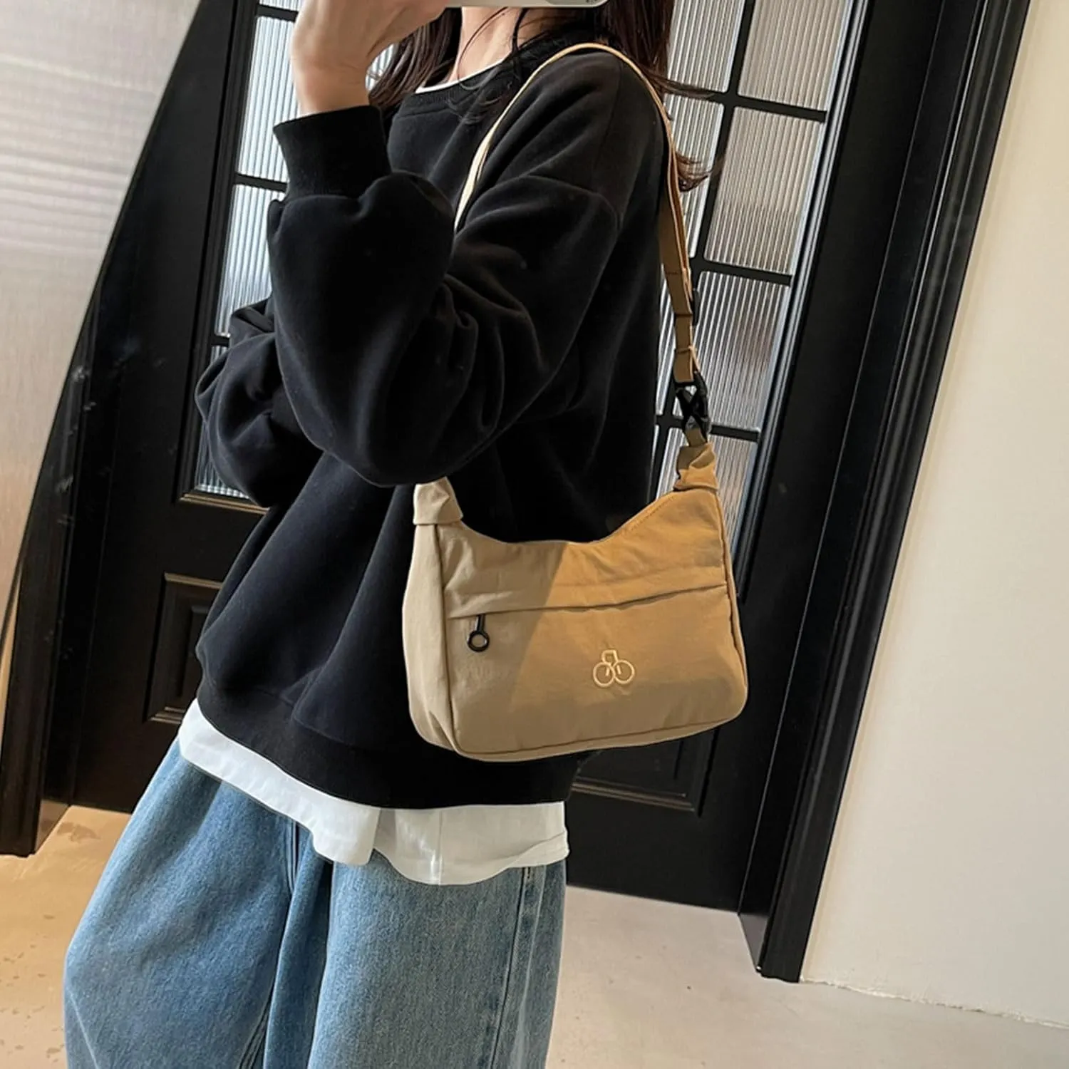 Black Crossbody Bag Textured Frosted PU Small Messenger Bag Casual Shoulder Bag Purse Travel Daypacks