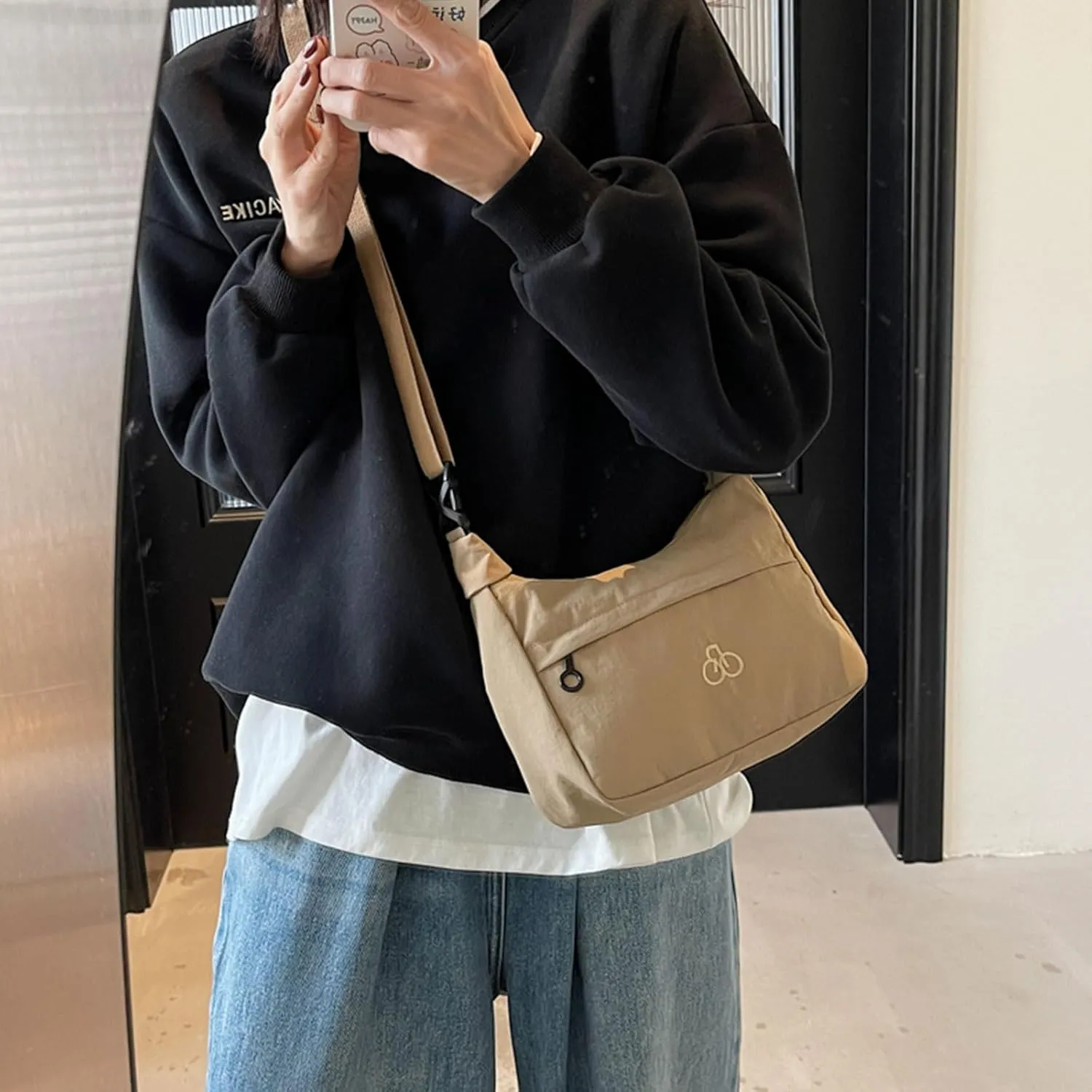 Black Crossbody Bag Textured Frosted PU Small Messenger Bag Casual Shoulder Bag Purse Travel Daypacks