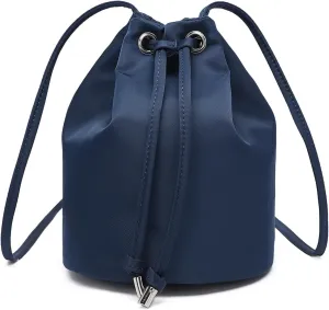 Black Drawstring Crossbody Bag Nylon Fabric Large Capacity Organizer Bag with Gold Tone Hardware