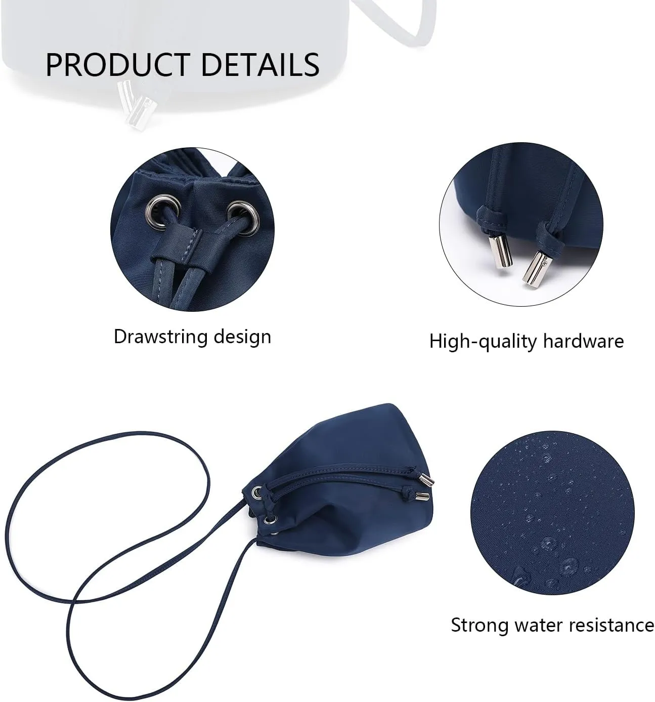 Black Drawstring Crossbody Bag Nylon Fabric Large Capacity Organizer Bag with Gold Tone Hardware