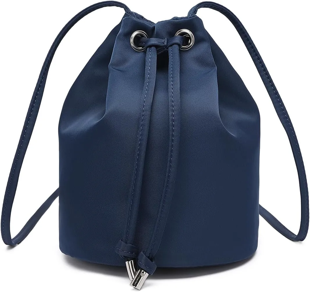 Black Drawstring Crossbody Bag Nylon Fabric Large Capacity Organizer Bag with Gold Tone Hardware