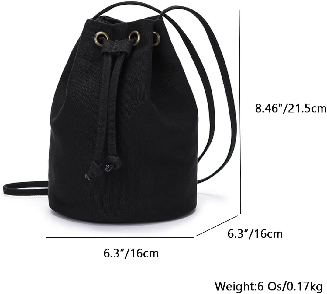 Black Drawstring Crossbody Bag Nylon Fabric Large Capacity Organizer Bag with Gold Tone Hardware