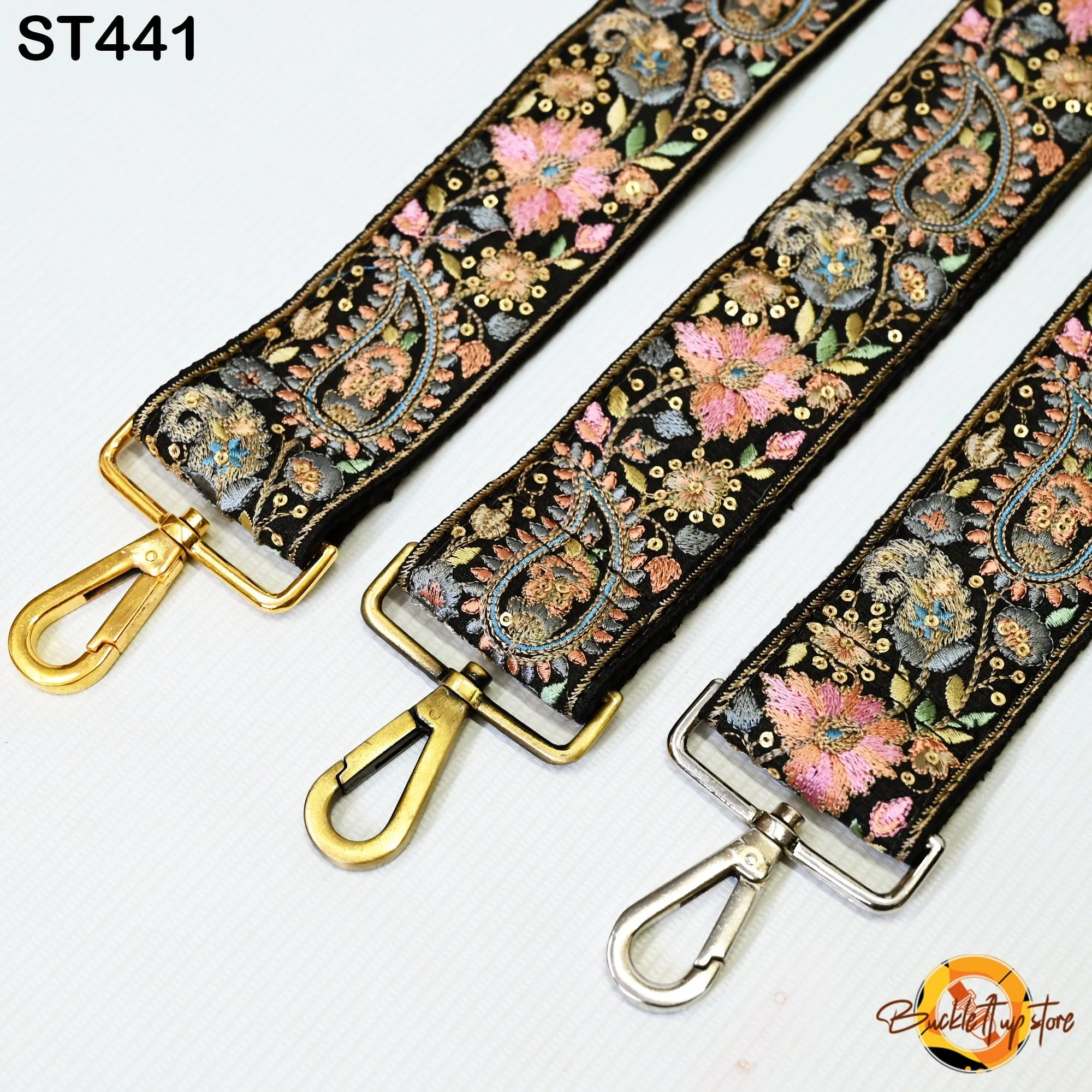 Black Embroidered Purse Strap Crossbody Strap for Purses Handbag Boho Bag Strap Floral Embroidery Replacement Strap Boho Guitar Strap Gift for her