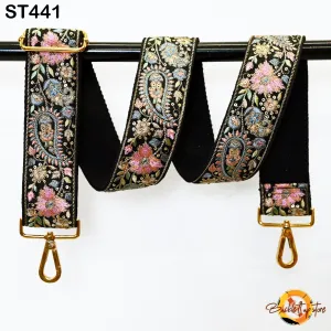 Black Embroidered Purse Strap Crossbody Strap for Purses Handbag Boho Bag Strap Floral Embroidery Replacement Strap Boho Guitar Strap Gift for her