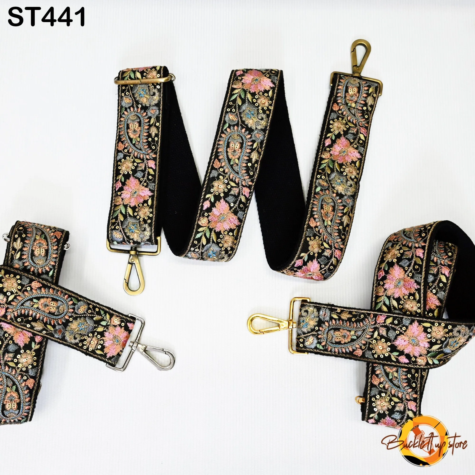 Black Embroidered Purse Strap Crossbody Strap for Purses Handbag Boho Bag Strap Floral Embroidery Replacement Strap Boho Guitar Strap Gift for her