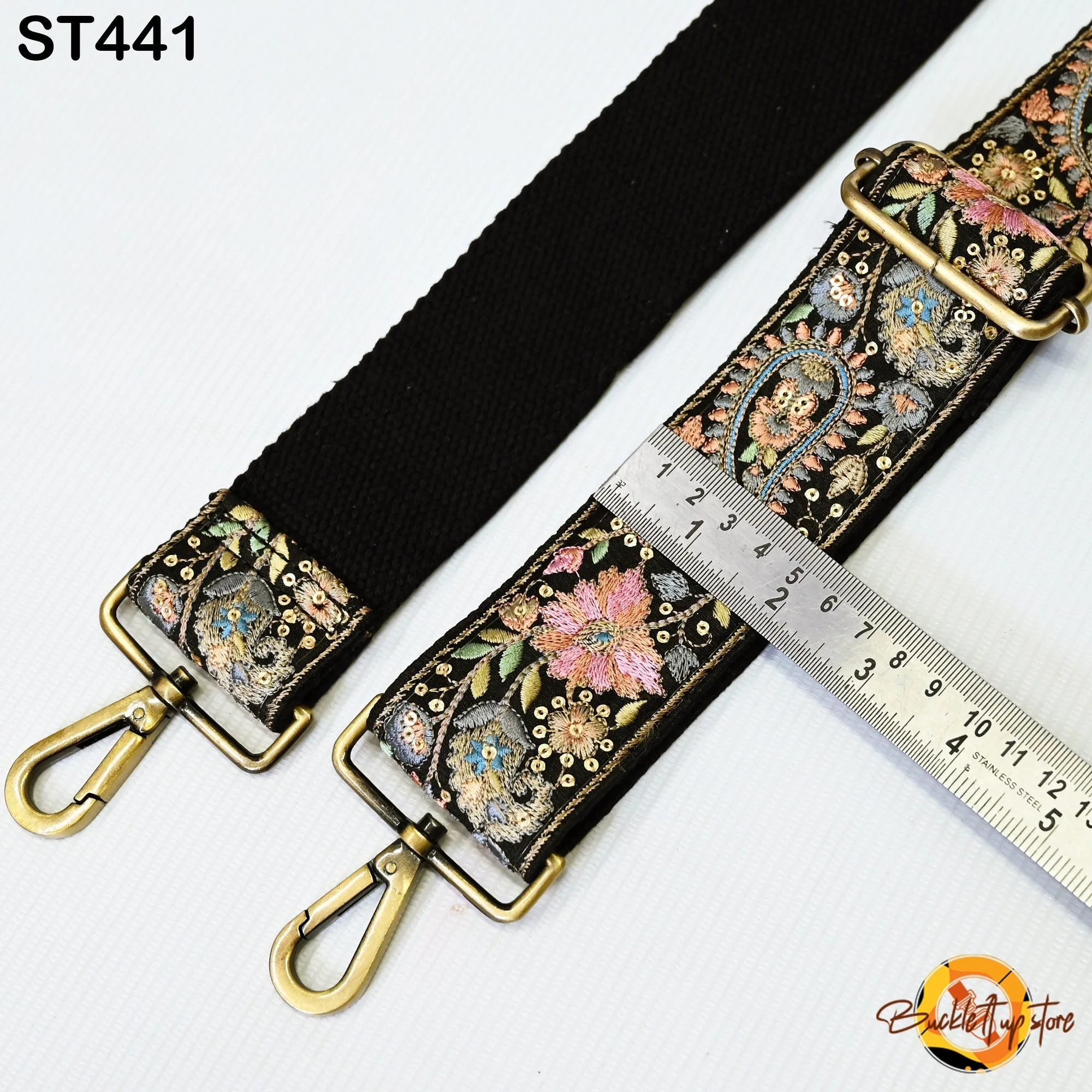 Black Embroidered Purse Strap Crossbody Strap for Purses Handbag Boho Bag Strap Floral Embroidery Replacement Strap Boho Guitar Strap Gift for her