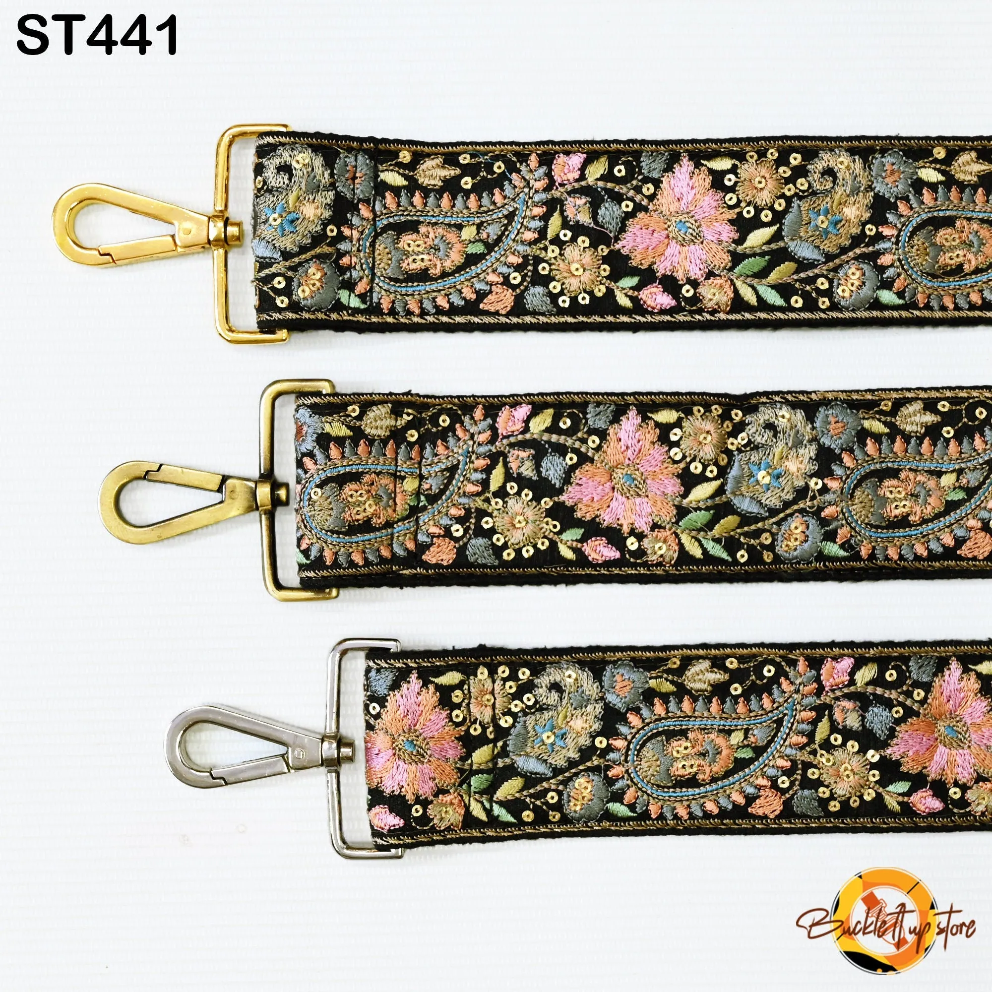 Black Embroidered Purse Strap Crossbody Strap for Purses Handbag Boho Bag Strap Floral Embroidery Replacement Strap Boho Guitar Strap Gift for her