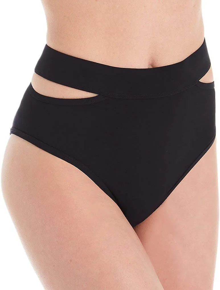 Black Icon Split High-Waist Bikini Swim Bottom, US Medium