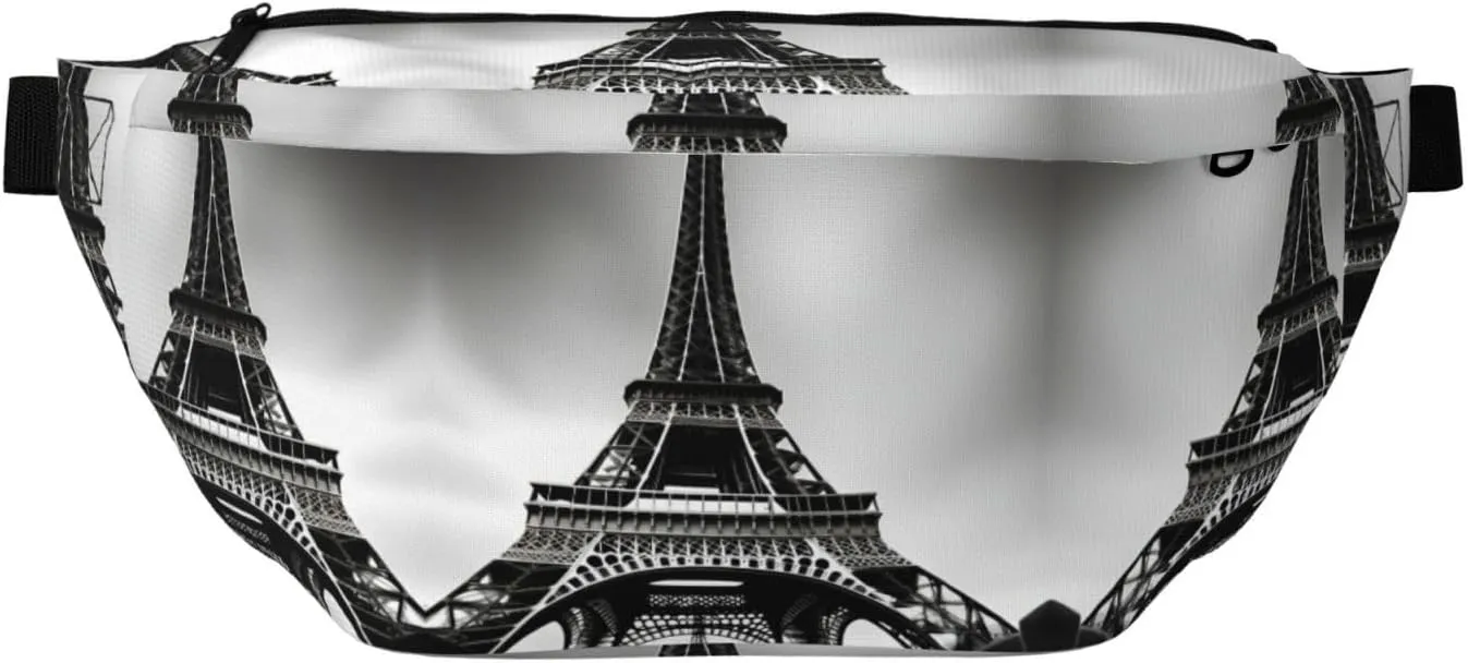 Black Paris Eiffel Tower Multi-Purpose Fanny Pack and Crossbody Bag - High Capacity with Zipper Pockets, Ideal for Men and Women