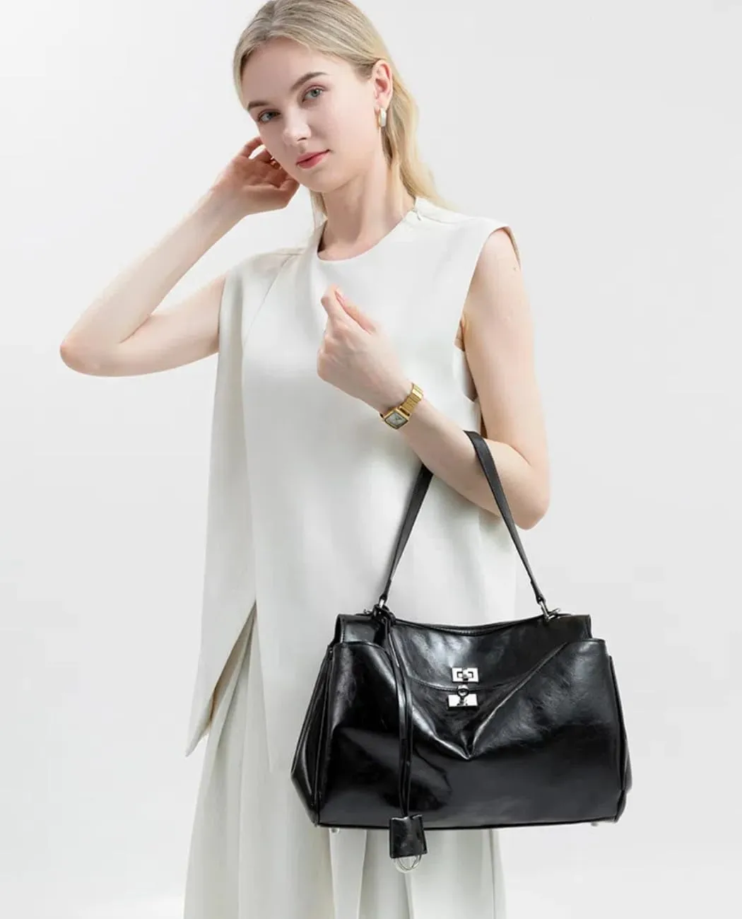 Black Tote Bag Shoulder Bag Large Casual HandBag Work College Purses for Women