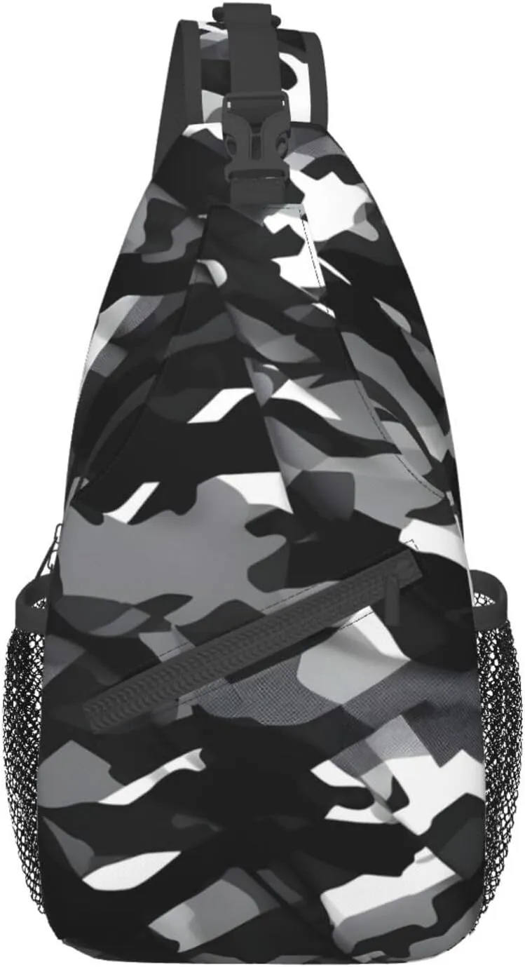 Black White Marble Texture Crossbody Bag Chest Shoulder Bag Small Casual Backpack Suitable For Women Men Hiking