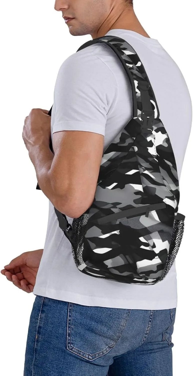 Black White Marble Texture Crossbody Bag Chest Shoulder Bag Small Casual Backpack Suitable For Women Men Hiking