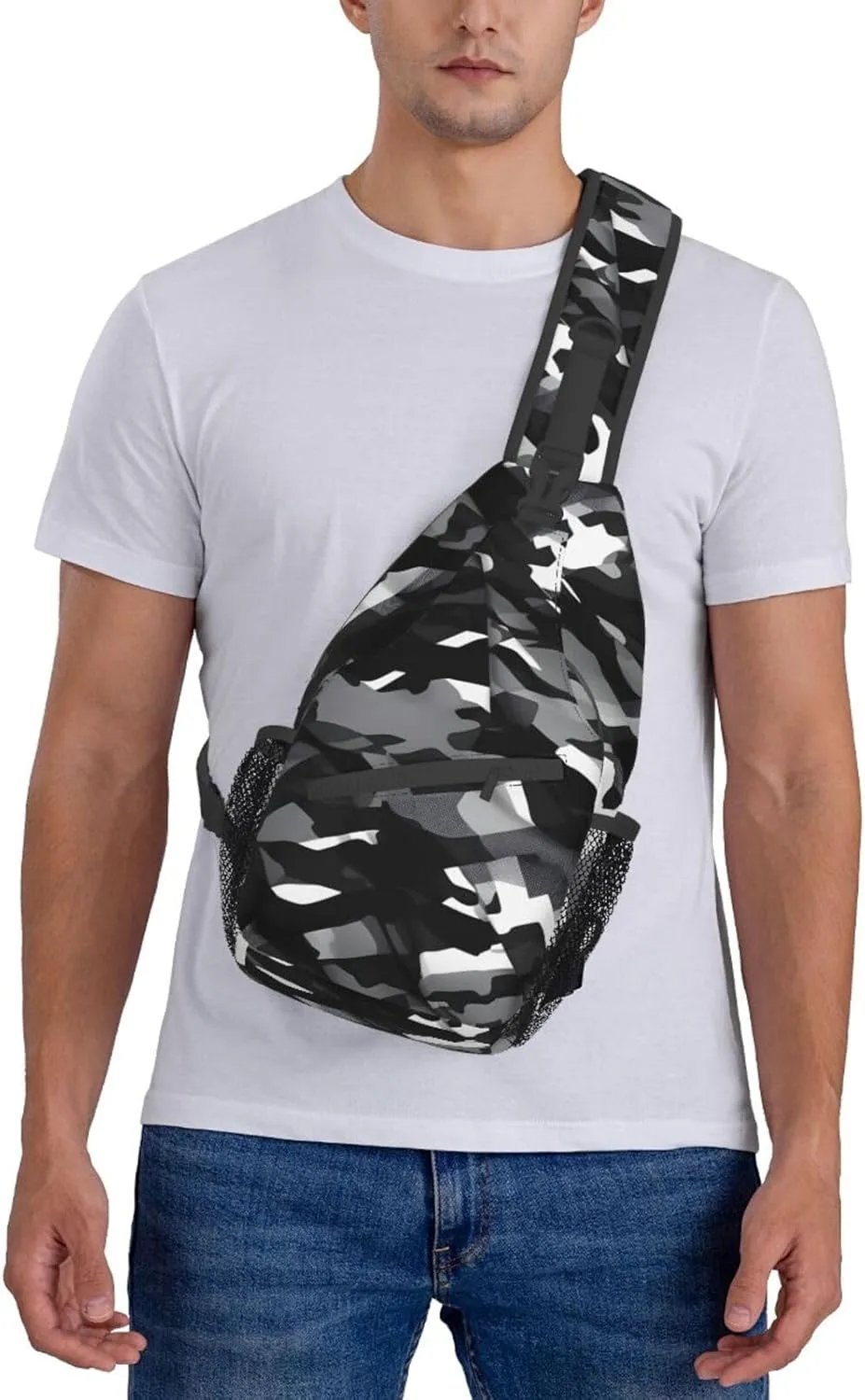 Black White Marble Texture Crossbody Bag Chest Shoulder Bag Small Casual Backpack Suitable For Women Men Hiking