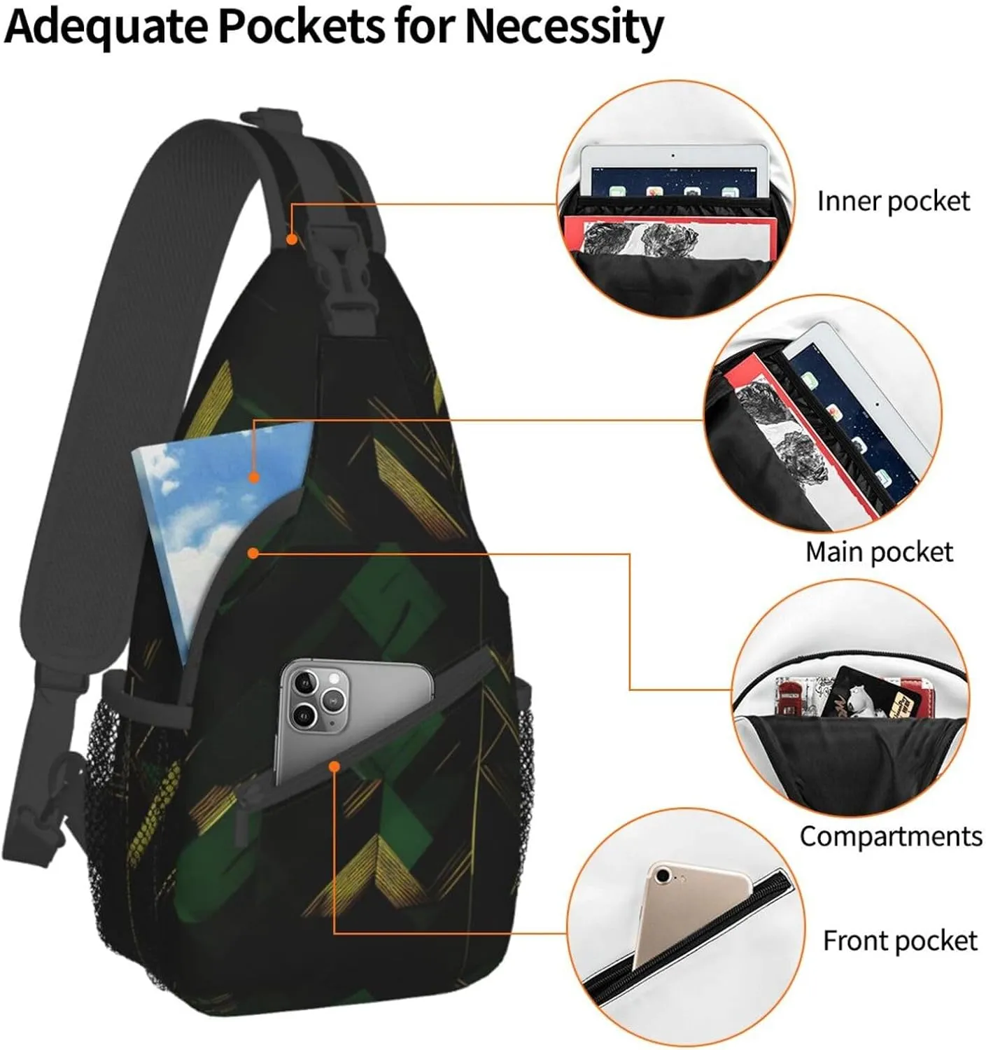 Black White Marble Texture Crossbody Bag Chest Shoulder Bag Small Casual Backpack Suitable For Women Men Hiking