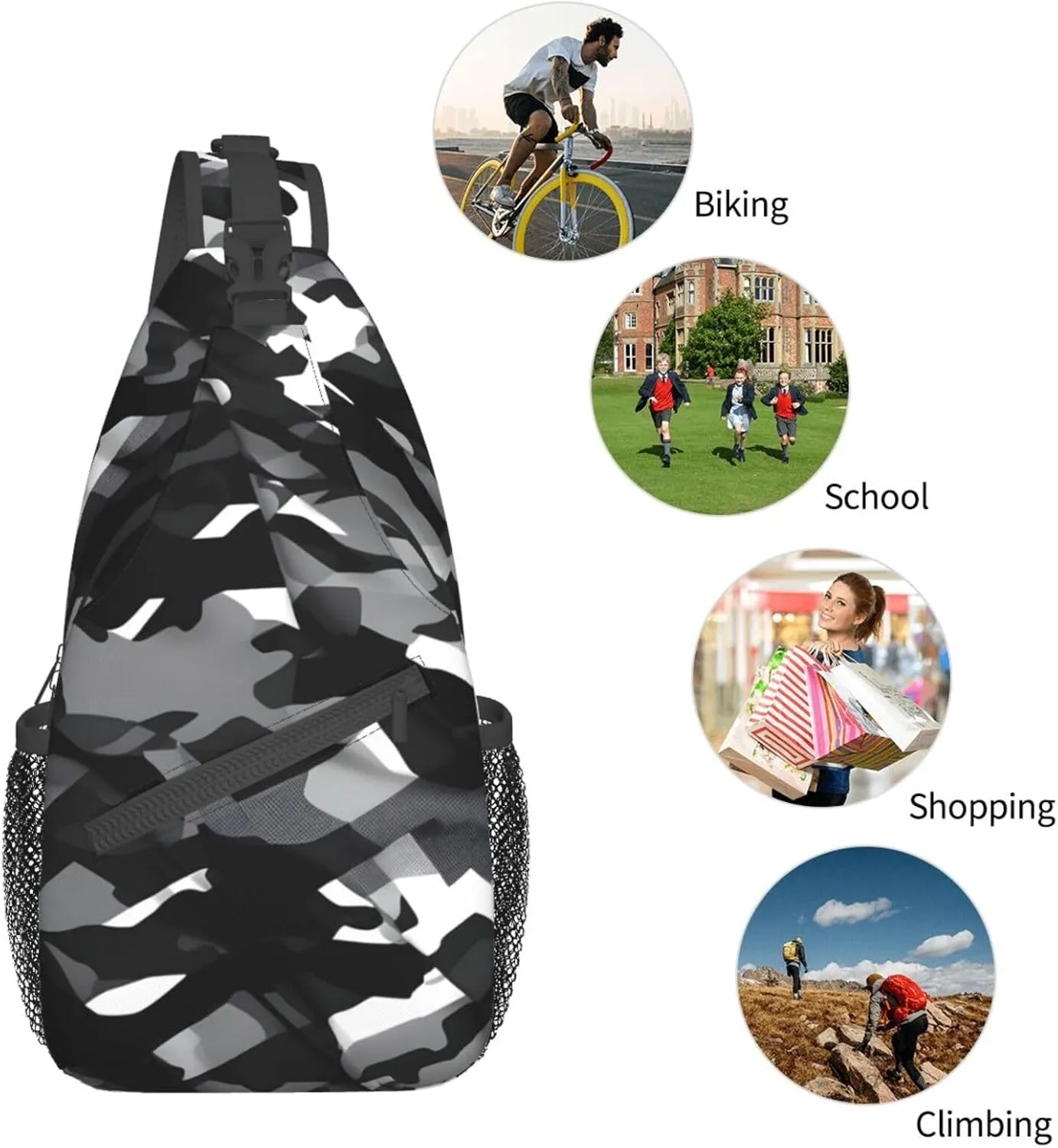 Black White Marble Texture Crossbody Bag Chest Shoulder Bag Small Casual Backpack Suitable For Women Men Hiking