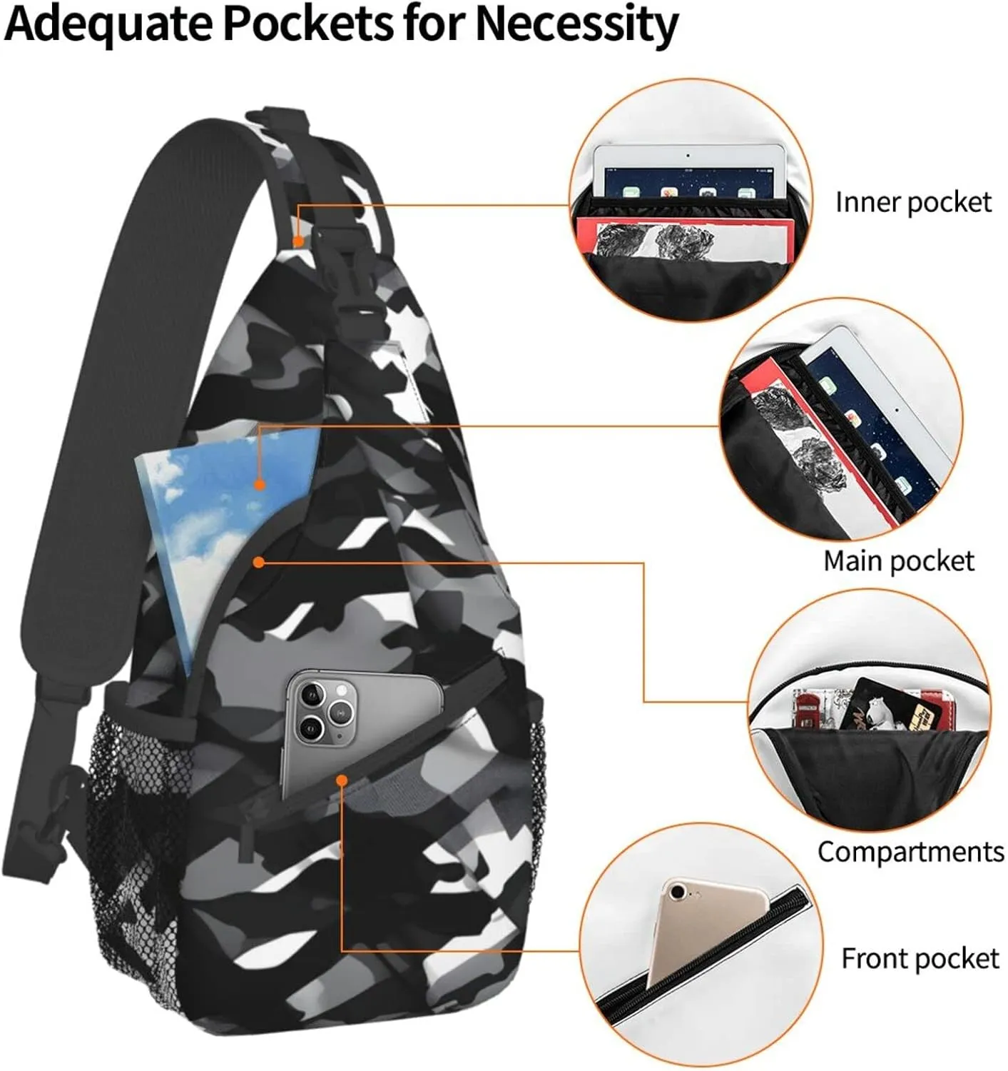 Black White Marble Texture Crossbody Bag Chest Shoulder Bag Small Casual Backpack Suitable For Women Men Hiking