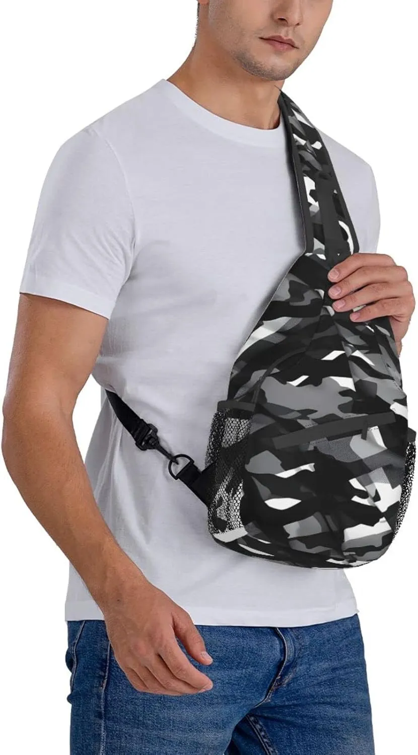 Black White Marble Texture Crossbody Bag Chest Shoulder Bag Small Casual Backpack Suitable For Women Men Hiking