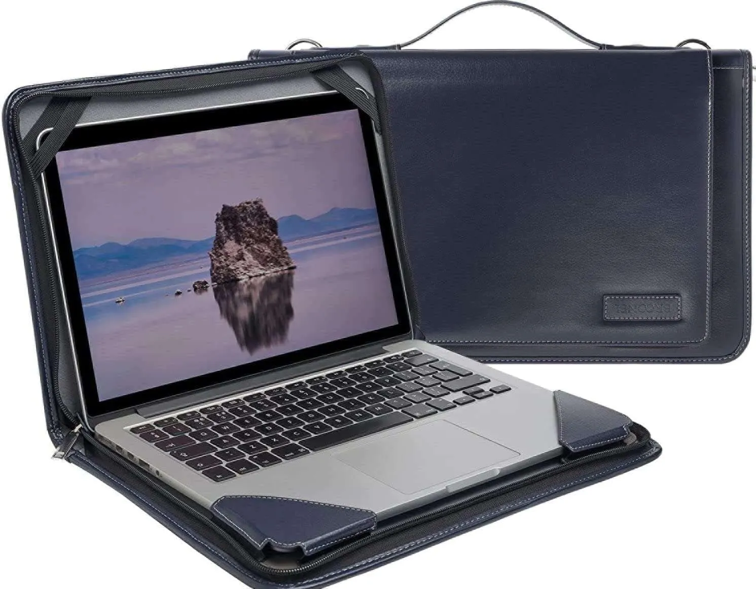 Blue Leather Laptop Messenger Case - Compatible with Dell Latitude 3390 2-in-1