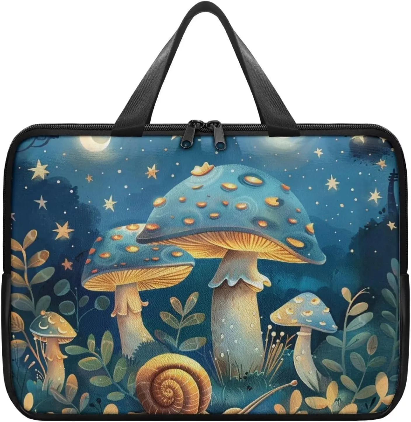 Blue Mushroom Laptop Bag with Handle for Women Lightweight Leather Computer Bag Portable Computer Bag Premium Laptop Briefcase Handbag, 13 Inch Tech Organizer Handbag