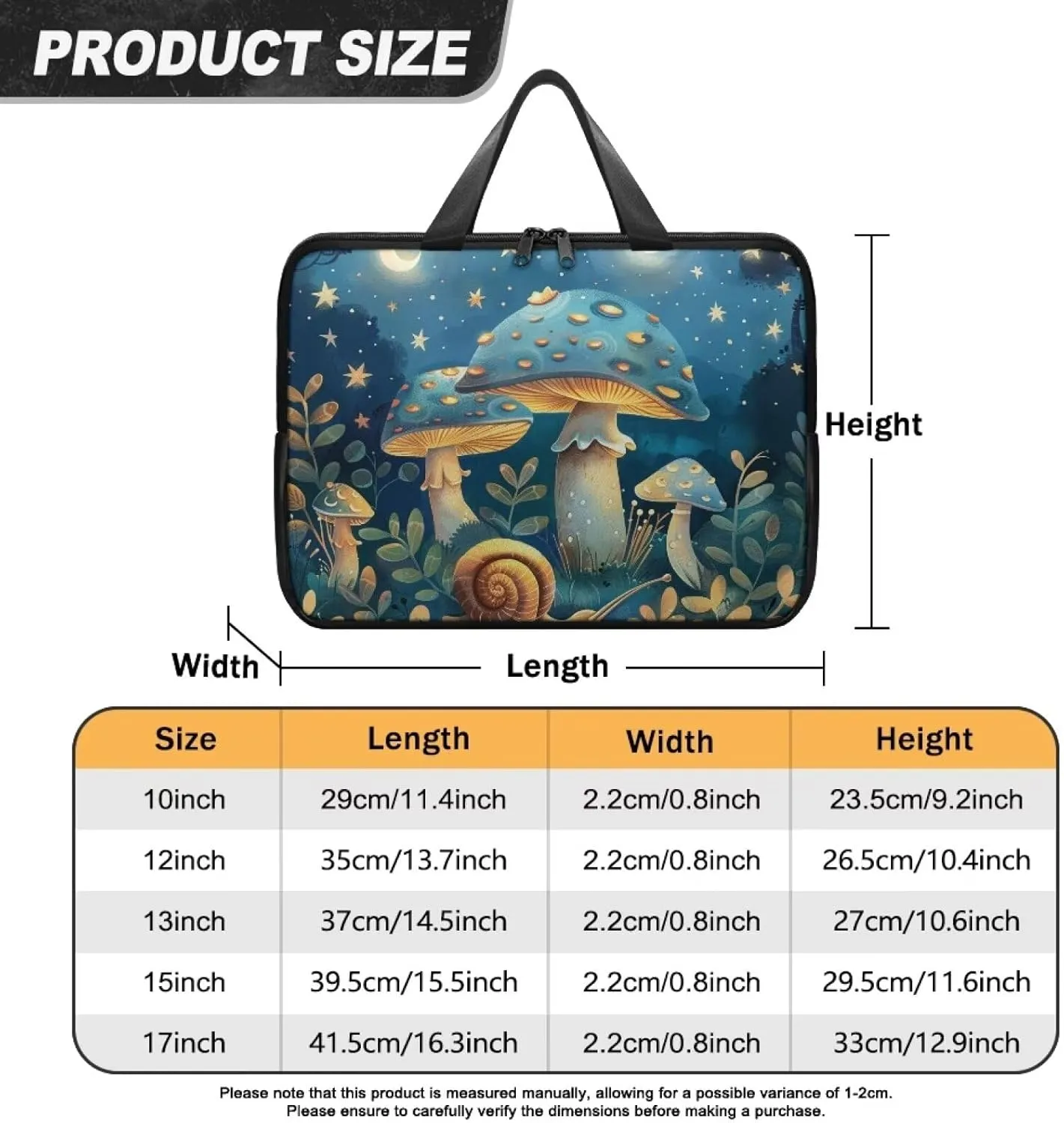 Blue Mushroom Laptop Bag with Handle for Women Lightweight Leather Computer Bag Portable Computer Bag Premium Laptop Briefcase Handbag, 13 Inch Tech Organizer Handbag