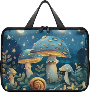 Blue Mushroom Laptop Bag with Handle for Women Lightweight Leather Computer Bag Portable Computer Bag Premium Laptop Briefcase Handbag, 13 Inch Tech Organizer Handbag