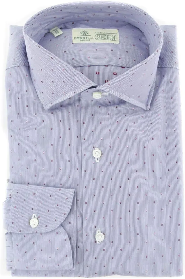Blue Patterned Button Down Spread Collar Cotton Slim Fit Dress Shirt, Size Large 17