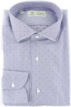 Blue Patterned Button Down Spread Collar Cotton Slim Fit Dress Shirt, Size Large 17