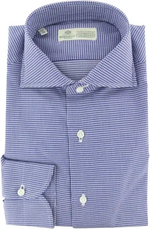 Blue Patterned Button Down Spread Collar Cotton Slim Fit Dress Shirt, Size Medium 15.5