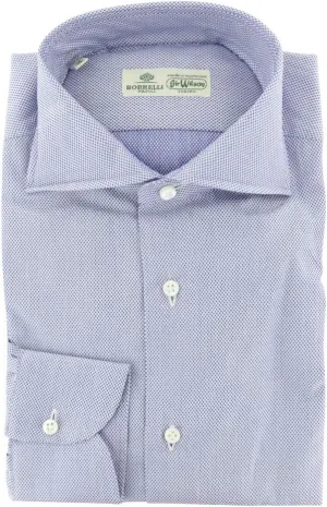 Blue Patterned Button Down Spread Collar Cotton Slim Fit Dress Shirt, Size Medium 15.5
