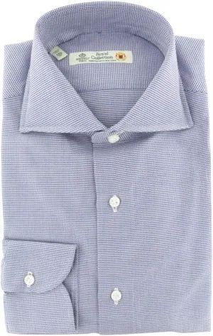 Blue Patterned Button Down Spread Collar Cotton Slim Fit Dress Shirt, Size Medium 15.5