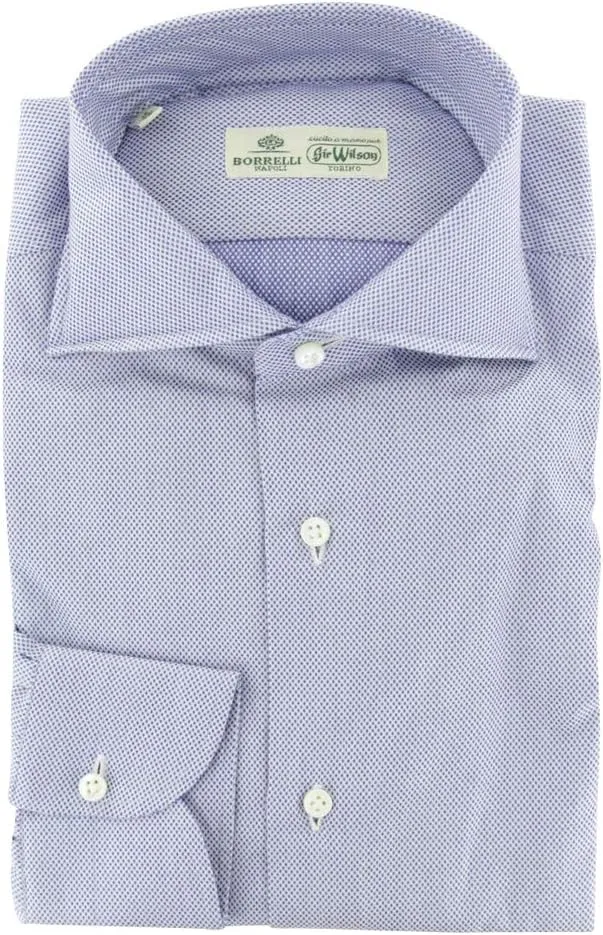 Blue Patterned Button Down Spread Collar Cotton Slim Fit Dress Shirt, Size Medium 15.5