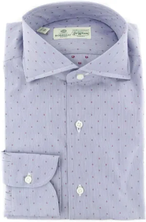 Blue Polka Dots Button Down Spread Collar Cotton Slim Fit Dress Shirt, Size x-Small 14.5