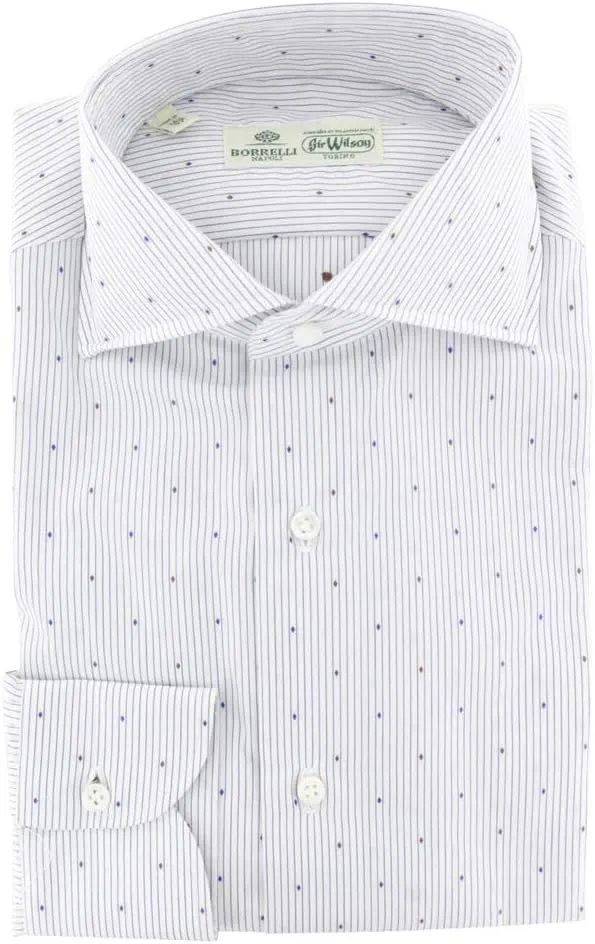 Blue Stripes Button Down Spread Collar Cotton Slim Fit Dress Shirt, Size Large 17
