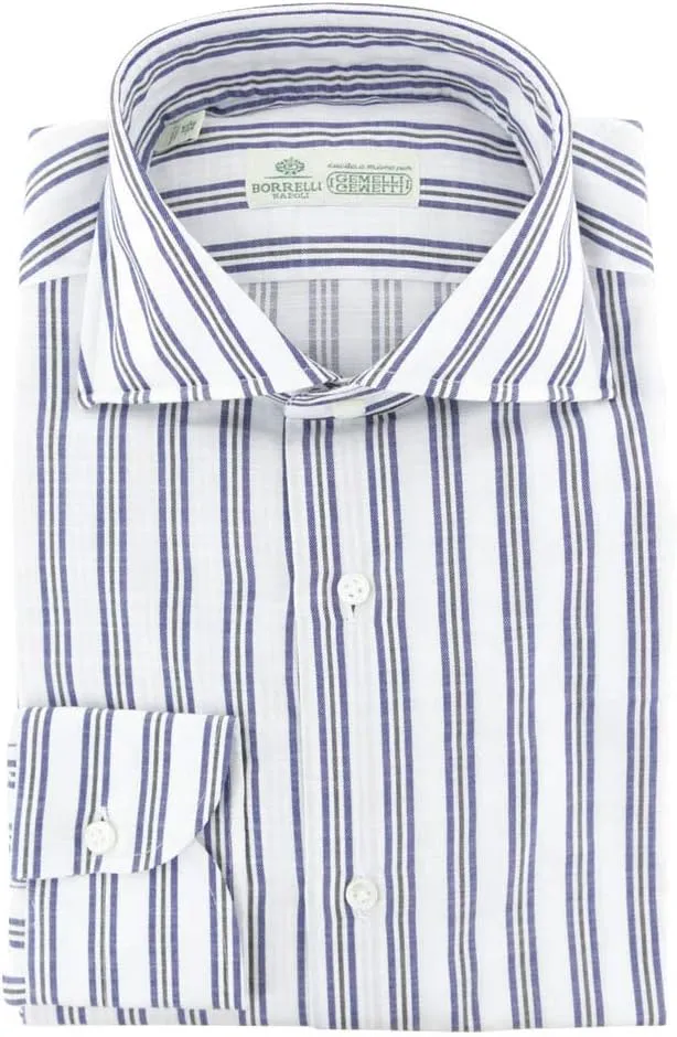 Blue Stripes Button Down Spread Collar Cotton Slim Fit Dress Shirt, Size Small 15