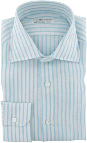 Blue Stripes Button Down Spread Collar Linen Slim Fit Dress Shirt, Size Medium 16