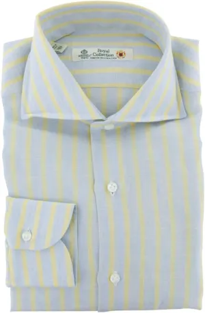 Blue Stripes Button Down Spread Collar Linen Slim Fit Dress Shirt, Size Medium 16
