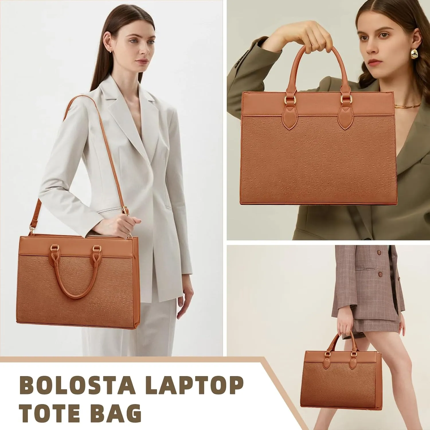 BOLOSTA Laptop Bag for Women 15.6 inch Work Tote Bags for Women Large Waterproof Leather Computer Bag with Clutch Purse