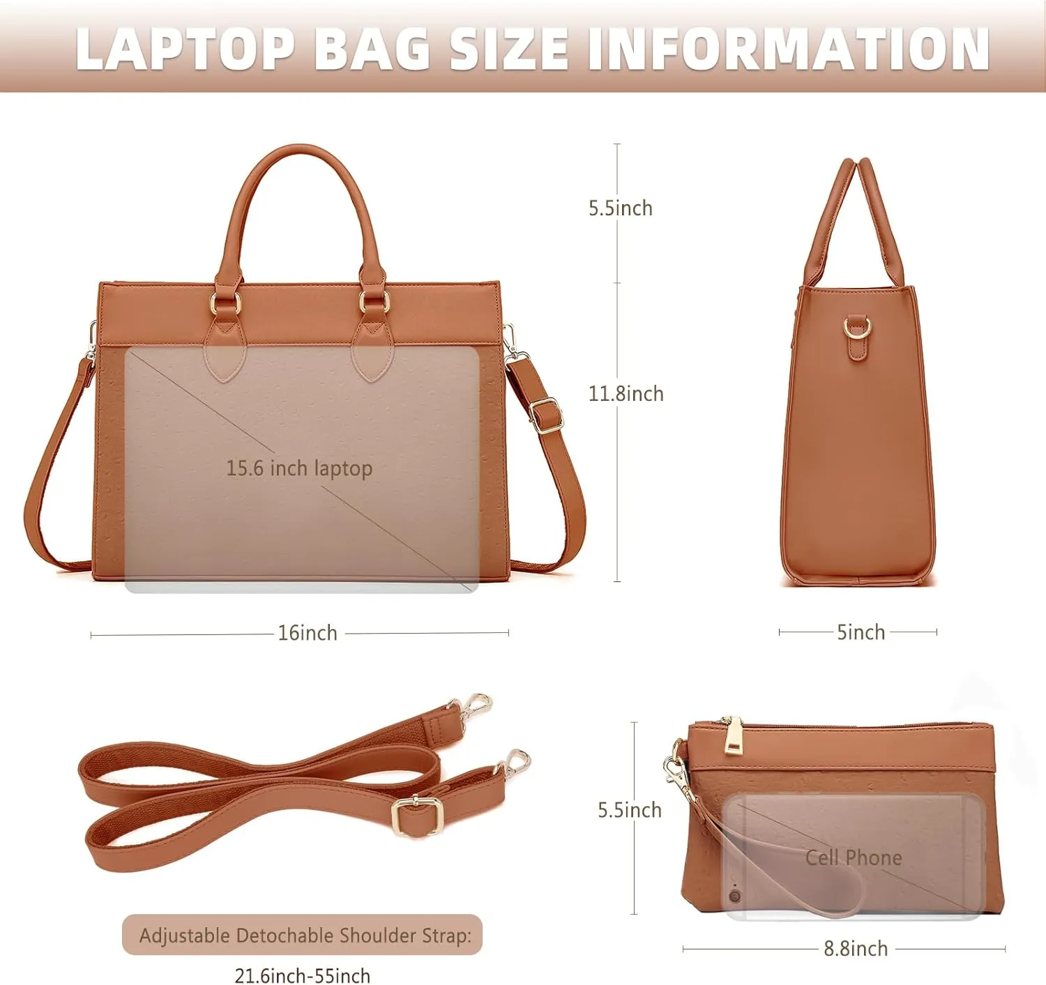 BOLOSTA Laptop Bag for Women 15.6 inch Work Tote Bags for Women Large Waterproof Leather Computer Bag with Clutch Purse