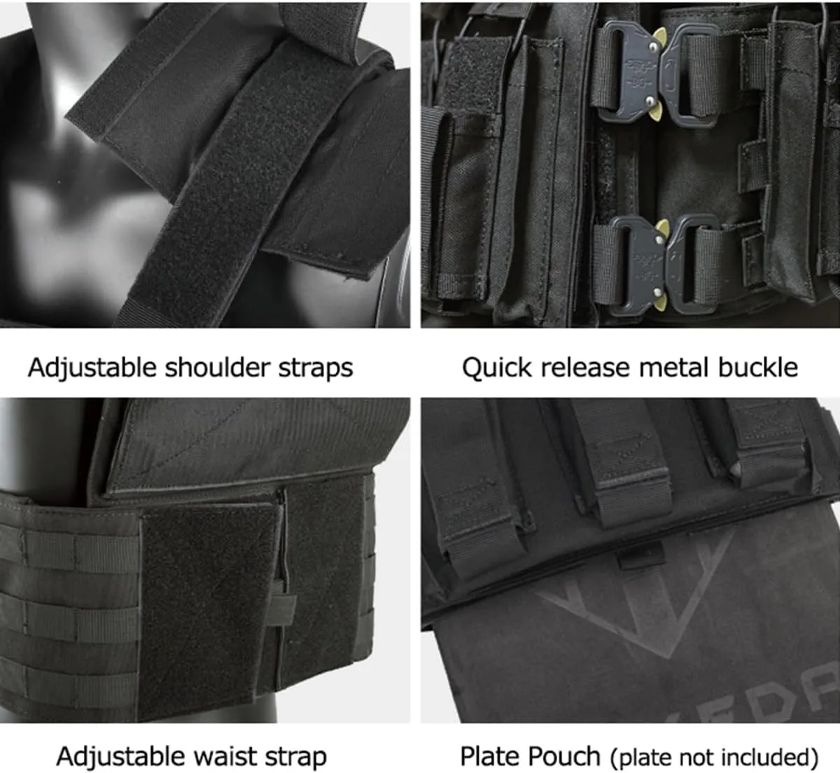 BOMTURN Great Tactical Outdoor Vest for Men Multifunctional Modular Molle Vest with Metal Buckles