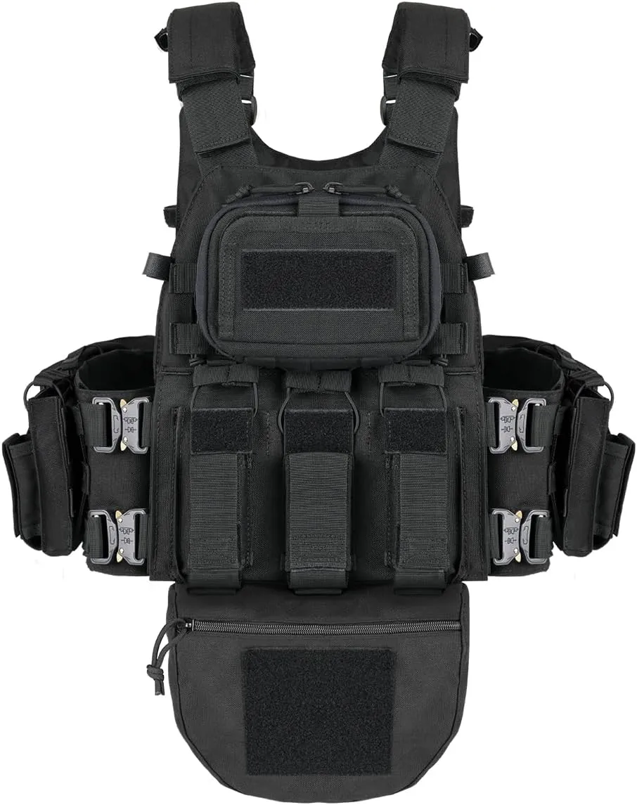 BOMTURN Great Tactical Outdoor Vest for Men Multifunctional Modular Molle Vest with Metal Buckles