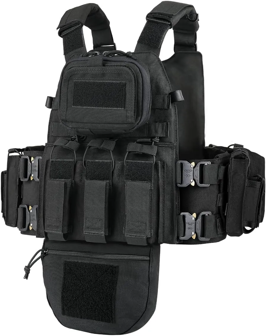 BOMTURN Great Tactical Outdoor Vest for Men Multifunctional Modular Molle Vest with Metal Buckles