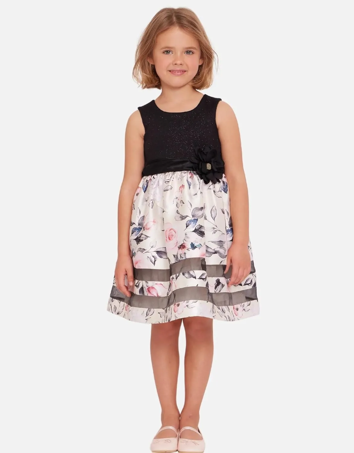 Bonnie Jean Girls 2T-16 Sparkle Knit Floral Mikado Dress