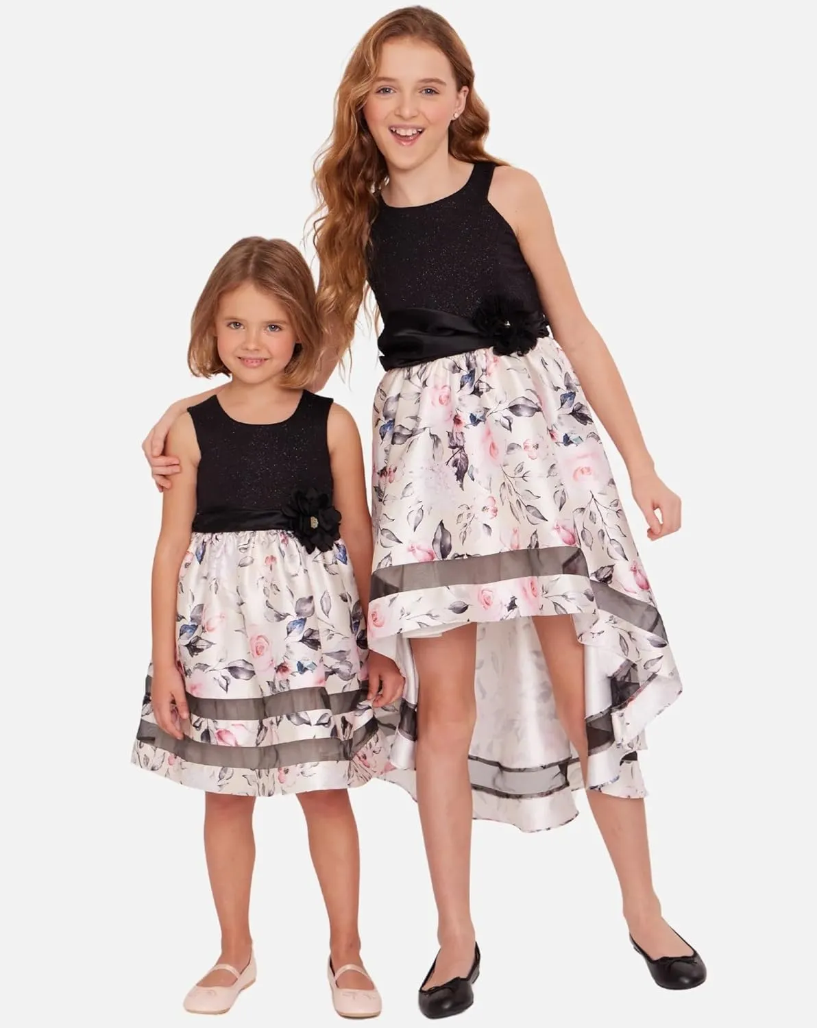 Bonnie Jean Girls 2T-16 Sparkle Knit Floral Mikado Dress