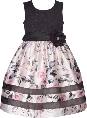 Bonnie Jean Girls 2T-16 Sparkle Knit Floral Mikado Dress