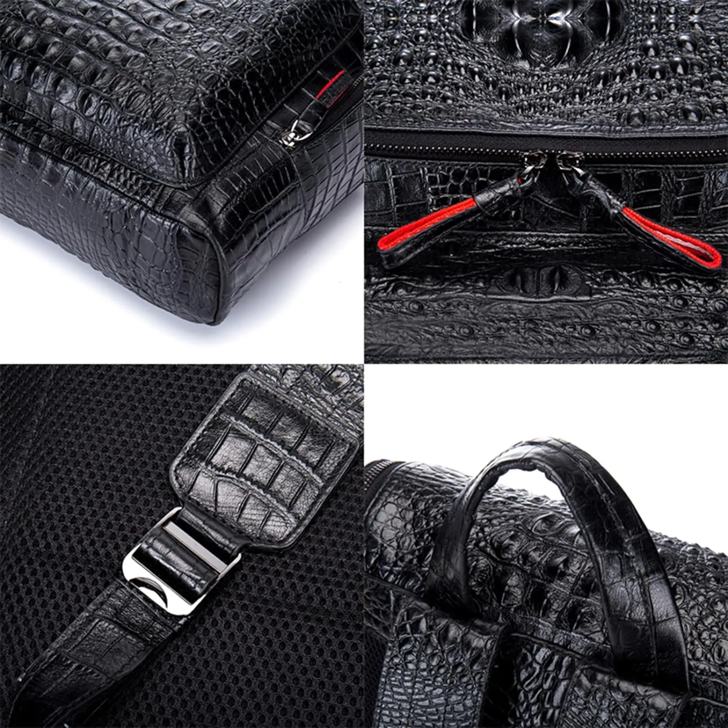 boshiho Real Leather Laptop Backpack Fashion Travel Bag Daypack for Men, Crocodile Pattern (L)