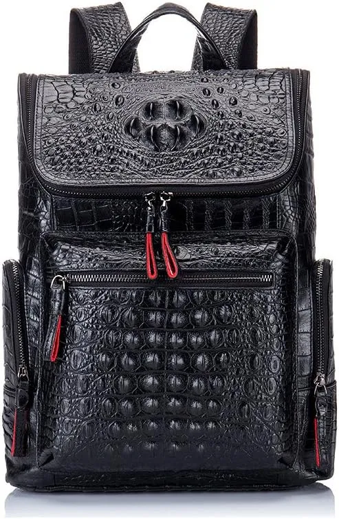 boshiho Real Leather Laptop Backpack Fashion Travel Bag Daypack for Men, Crocodile Pattern (S)