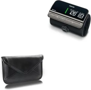 BoxWave Case Compatible with Beurer BM81 - Elite Leather Messenger Pouch, Synthetic Leather Cover Case Envelope Design - Jet Black