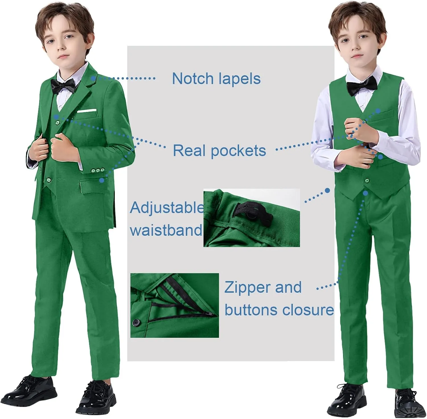 Boy Suits 5 Pieces Formal Suit Set with Adjustable Waist Kids Dress Suit for Wedding Prom
