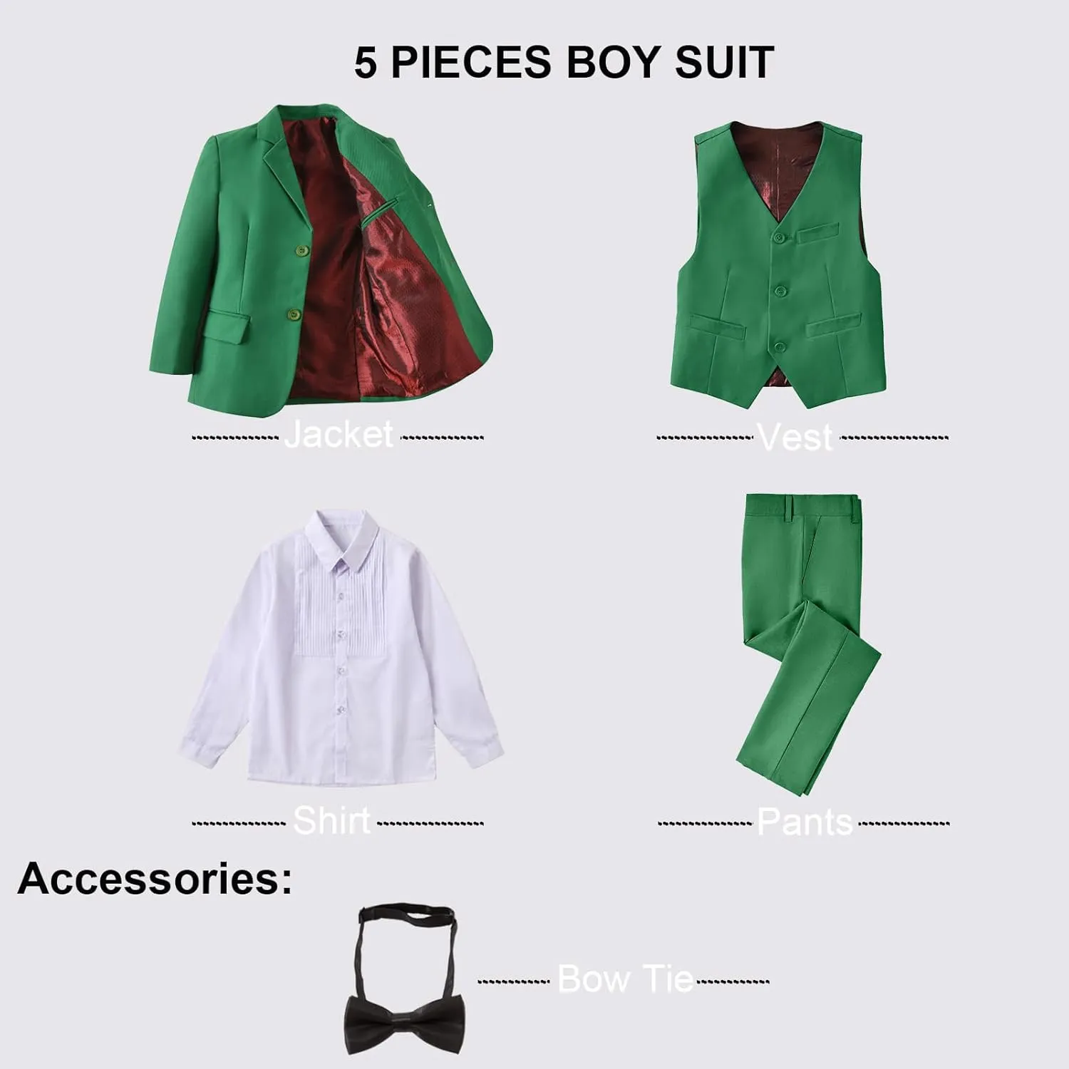 Boy Suits 5 Pieces Formal Suit Set with Adjustable Waist Kids Dress Suit for Wedding Prom