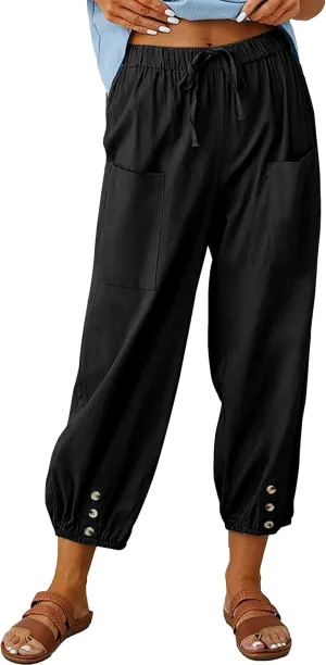 Bozanly Women's Casual Lantern Harem Loose Capris Pants Summer Yoga Slacks Trousers with Pockets